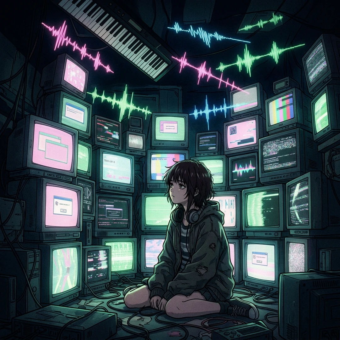 ã¬ãããªCRTãã©ãŠã³ç®¡ã¢ãã¿ãŒãç©ã¿äžãã£ãäžæ°å³ã§å¯æãé»è³ç©ºéãšæµ®éãã鳿³¢